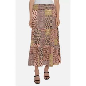 NWT Liverpool Tiered Woven Maxi Skirt in the Geo Patchwork print size large